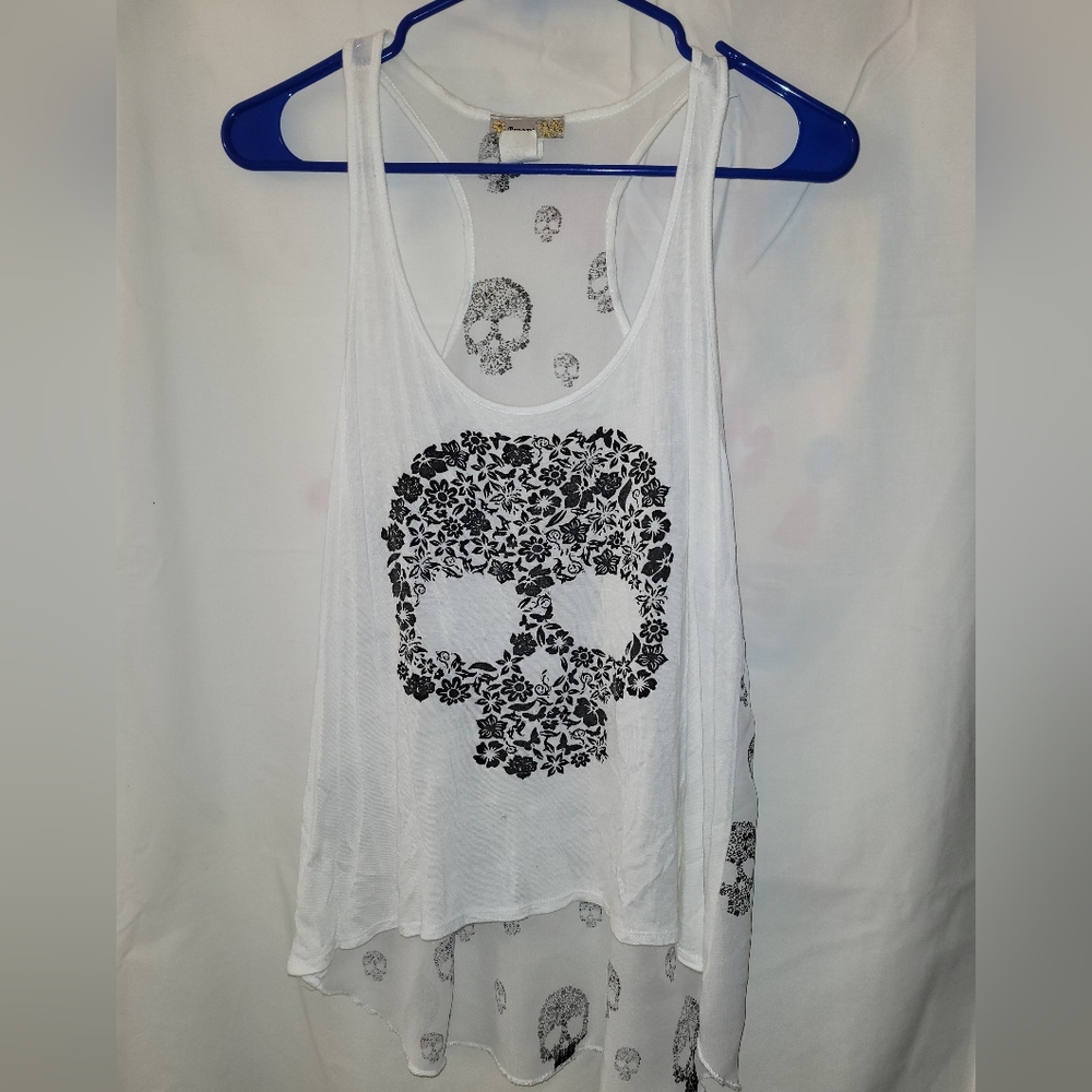 Womens white skull tank with see through skull back